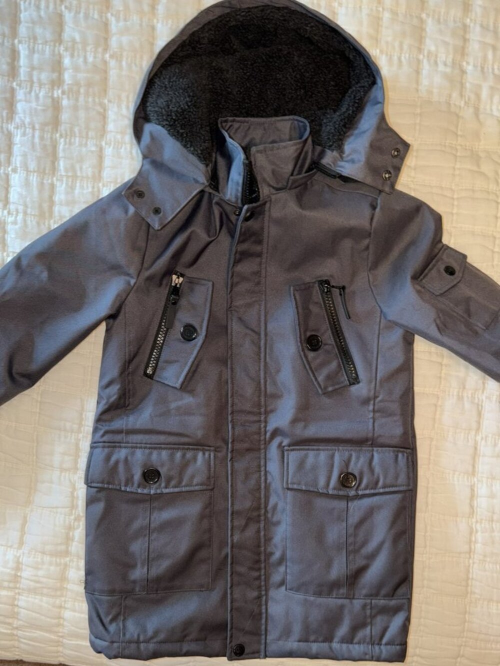 Urban Republic Youth Hooded Coat M 10/12 Gray Faux Fur Lined Jacket 6547